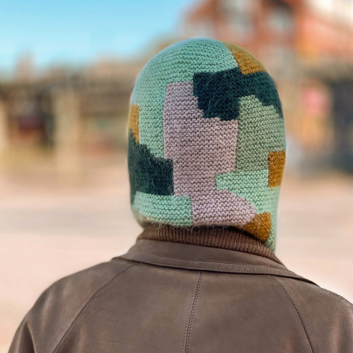 Back view of the Intarsia Balaclava, worn by Anna Husemann.